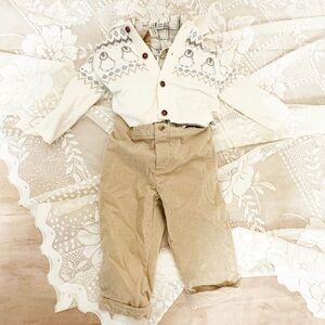 Janie and Jack Cream Knit Cardigan with Tan Corduroy Pants